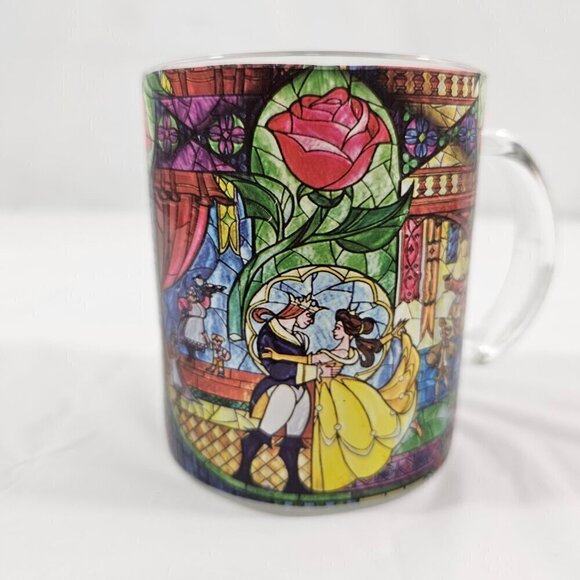 Disney Beauty & The Beast Belle Rose Window 17.5 Oz Stained Glass Coffee Tea Mug - Picture 13 of 17